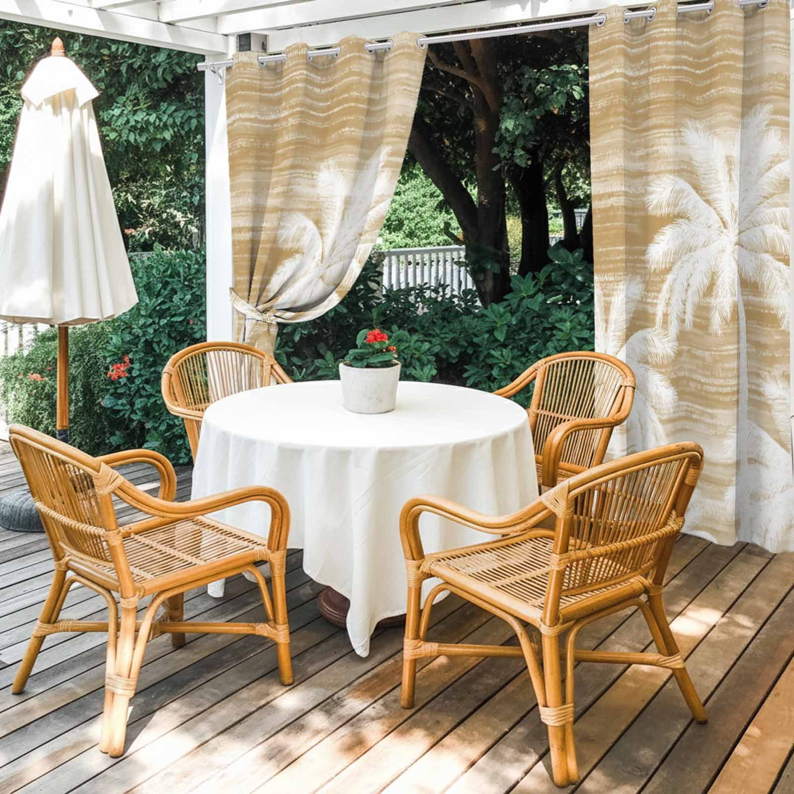 Summer Palm Trees Outdoor Curtains for Patio, Tropical Coastal Rustic Brown Abstract Sunshade Privacy Drapes Grommet Waterproof Outside Curtains for Porch/Cabana/Balcony 54"x 108", 1 Panel