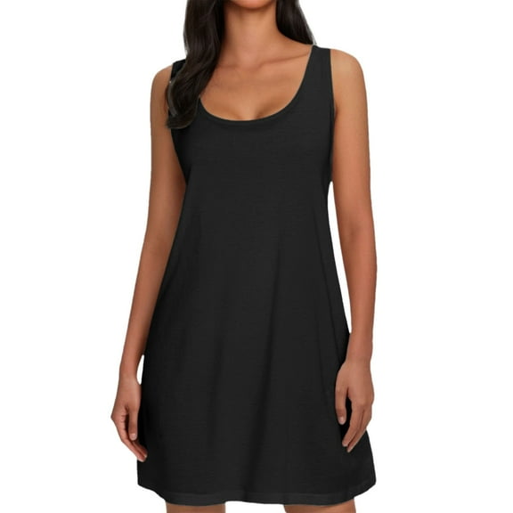 Women's Summer Casual V Neck Sleeveless Mini Dress, Soft & Stretchy, with Coconut Tree Print, Multiple Sizes