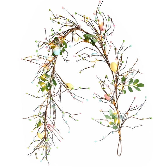 Easter Garland with Light for Easter Party Supplies Spring Vine Easter Egg Flower Garland for Rustic Mantle Fireplace Table Tree Home Holiday Decoration 4.92ft Design 1