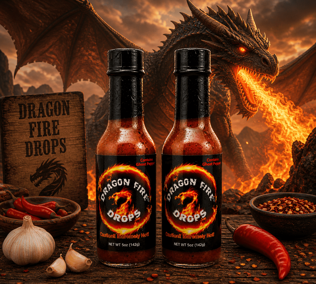 Dragon Fire Drops Extra Hot 5 oz Insane Hot Sauce