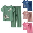 thumbnail image 4 of Atogsazn Women's Summer Linen Pajama Set Printed Round Neck Short Sleeve Loungwear and Wide-Leg Capris 2 Piece Sets Pink D XXXXL on Clearance, 4 of 4