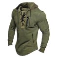 thumbnail image 2 of Kureaily Mens Spring And Autumn Casual Solid Lace Up Hooded Long Sleeve Sweater Men's Pullover Hoodies, 2 of 3