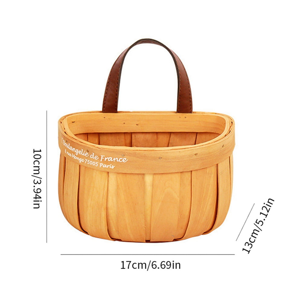 Hotiary Round Natural Woodchip Basket,Wooden Storage Basket with