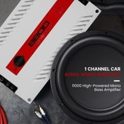 Lanzar One Channel Car Audio Mono Amplifier, 11000 Watt Max 1 Ohm High-Powered Mono Car Amplifier with Subsonic Filter and Low Pass Filter, Cooling Fans, White