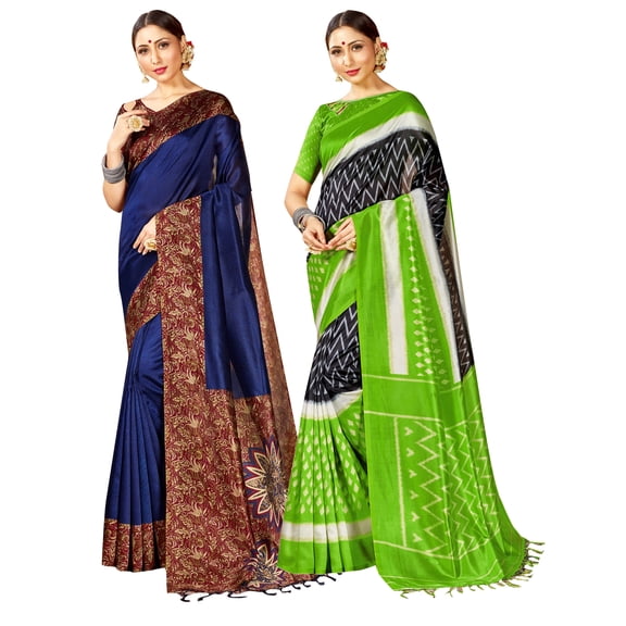 Pack of Two Sarees for Women Mysore Art Silk Printed Indian Wedding Saree | Diwali Gift Sari Combo
