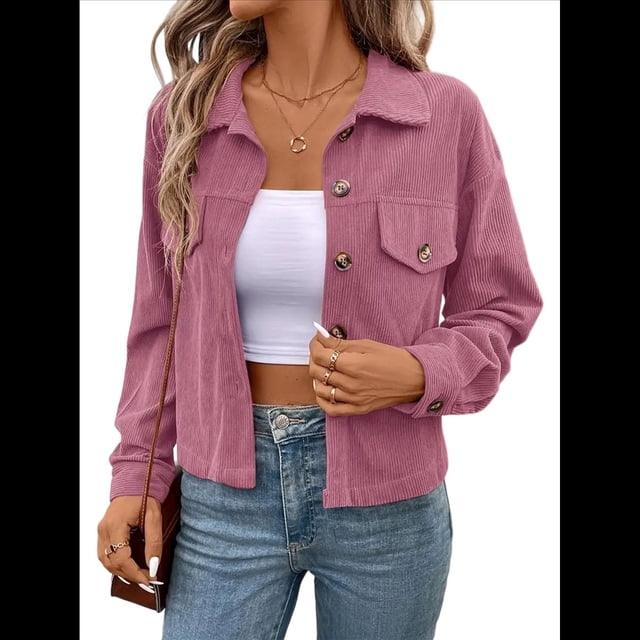 Chaquetas Informales de para Mujer, Chaquetas con Botones, Blusas de Larga de Moda para Otoño. Rosa M