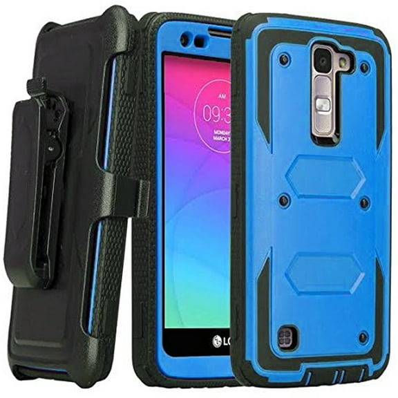 LG Treasure Case, LG Phoenix 2 Case, SOGA [Tri-Guard Series] Shockproof Hybrid Armor Protective Case Cover with Belt Clip Holster & Built-in Screen Protector for LG LG K7 / Tribute 5 - Blue