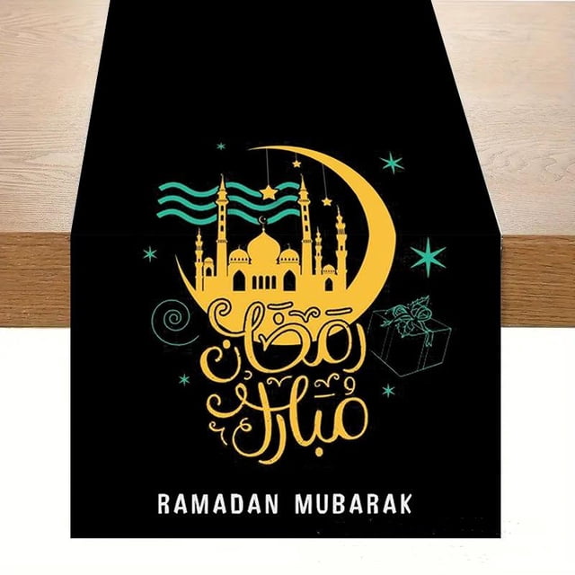 Ramadan Moon Star Print Seasonal Kitchen Dining Linen Table Runner Washable Family Dining Table Holiday Party Decor Supplies