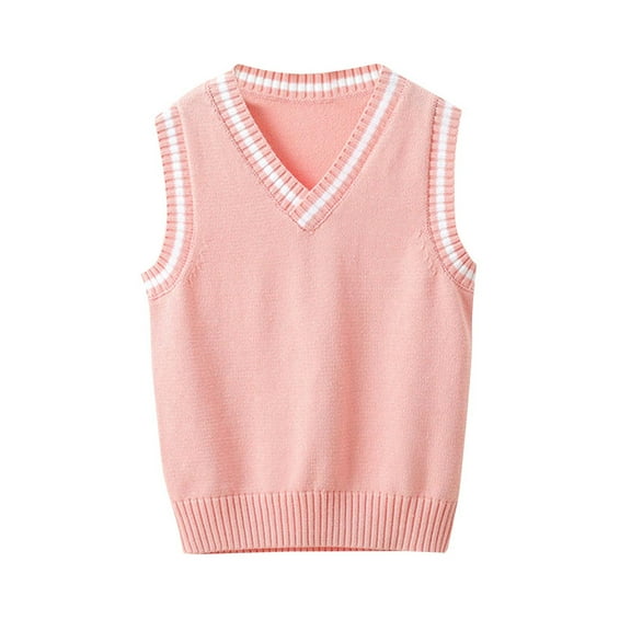 CYRBOKO Girls Sweater Vests, Lightweight V-neck Knited Sleeveless School Uniform Vests Pink Size 3-16 T