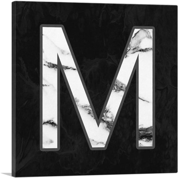 ARTCANVAS Classy Black White Marble Alphabet Letter M Canvas Art Print - Size: 12" x 12" (1.50" Deep)