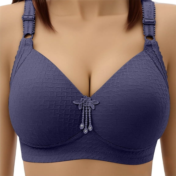 No Underwire Bras for Women Comfortable Plus Size Push-up Breathable Daily Bras, Navy C 54D