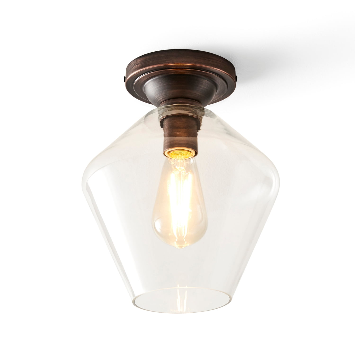 Better Homes & Gardens 9" Farmhouse Bronze Flush Mount Ceiling Light, Metal Base Clear Glass Shade