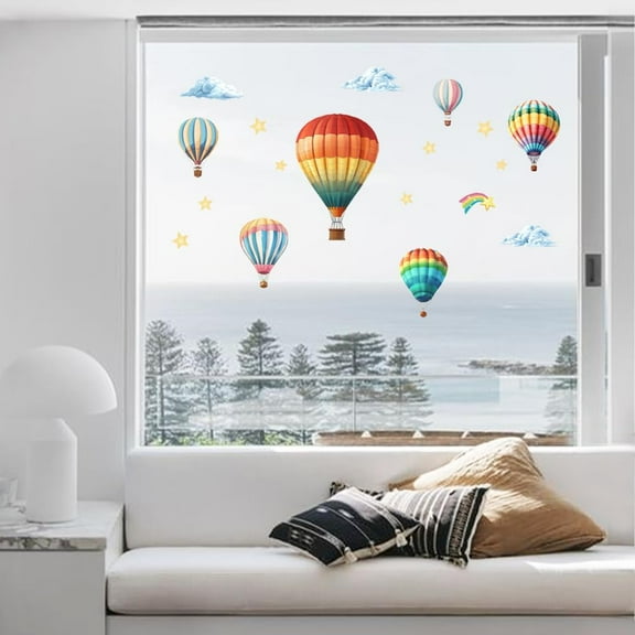 Window Static Clings Stickers Decal 11.8"x35.4" 2 Sheets with 24pcs Hot Air Balloons and Sky Decorative Removable Window Sticker Cling Home Office Decor for Glass Window Mirror
