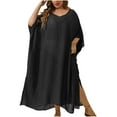 thumbnail image 3 of CFLVAEK Cover Ups for Swimwear Women Plus Size V Neck Coverup Elegant Side Split Floor Length Cover Up Loose Fit Vacation Beach Coverup Free Size, 3 of 7