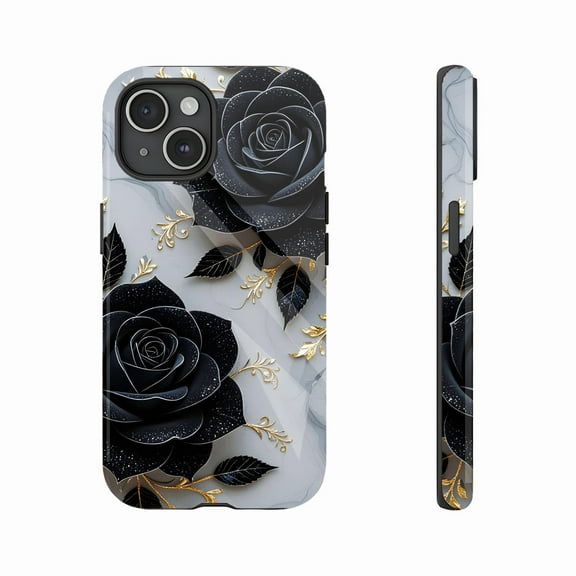 Black Rose Gold Floral iPhone Case for Women Men, Elegant Romantic Gift for Valentine's Day Birthday, Compatible with iPhone 11/12/13/14/15/16 (Pro Max/Plus)