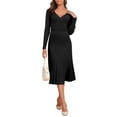 thumbnail image 2 of PrettyGuide Women's Wrap Sweater Dress V Neck Long Sleeve Pleated A Line Knit Midi Dresses, 2 of 8