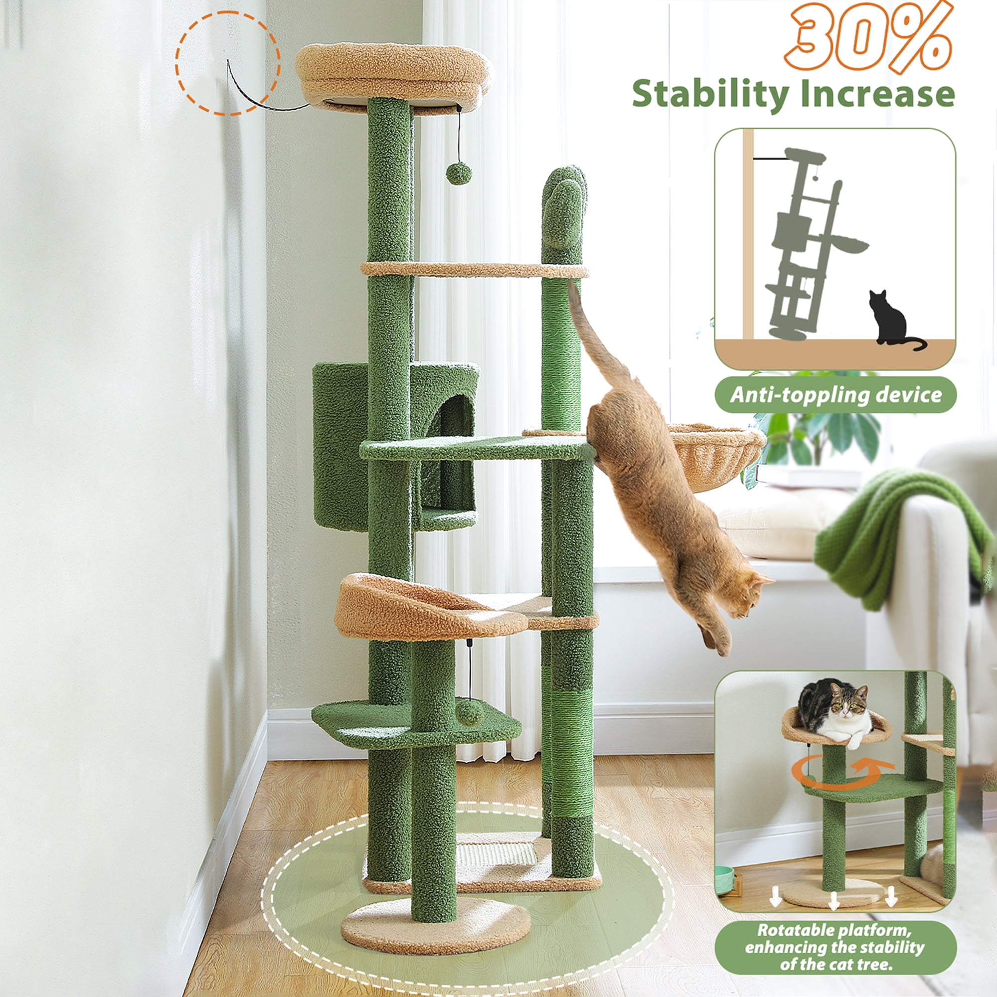 Pefilos 59" Multi-Level Cat Tree Tower for Indoor Cats, Large Cat Condo for Multiple Cats with Hammock, Green Pefilos 59" Multi-Level Cat Tree Tower for Indoor Cats, Large Cat Condo for Multiple Cats with Hammock, Green