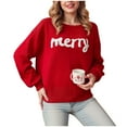 thumbnail image 5 of larppty Womens Merry Christmas Sweaters Long Sleeve Sweater Loose Fit Pullover Top Christmas Holiday Sweaters (Red, L), 5 of 6