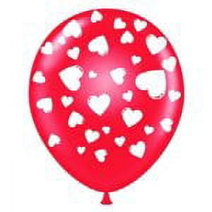 PMU Valentines Day Balloons 11 Inch Happy Valentine's Day Ruby Red Latex with All-Over Print White Swirling Hearts Valentines Day, Weddings, Birthdays, Anniversaries, Engagements Pkg/12
