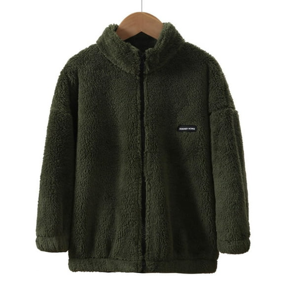 NAISIBABY Boys Girls Fleece Jacket, Zip Up Stand Up Collar Plush Thicken Kids Winter Warm Casual Coat Army Green 3-4T