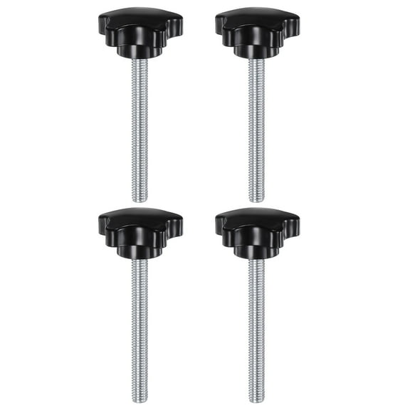 Uxcell 4 Pieces Star Clamping Knobs M8 x 80mm Metric Thread 39mm Large 5-Star Head Thumb Screws Hand Handle Black