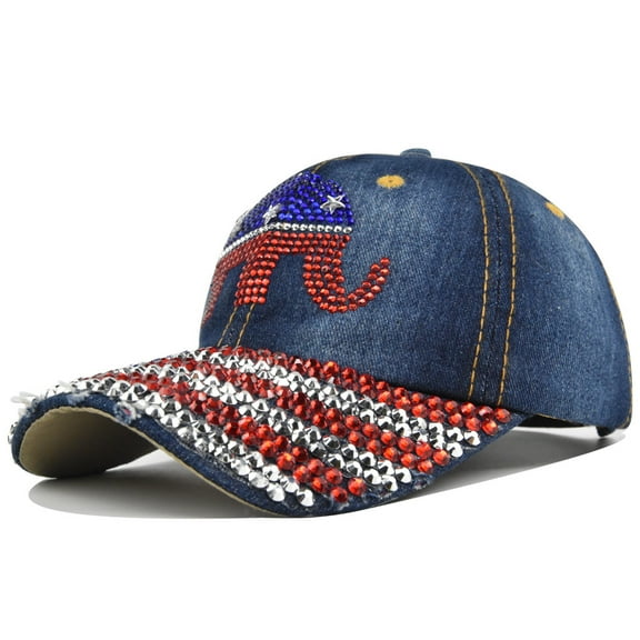 Women Casual Denim Retro Elephant Point Drill Baseball Cap Fashion Sequin Baseball Cap Ajustable Peaked Cap Outdoor Sports Couple Hats Adjustable Curved Brim Hats Sun