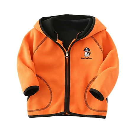 

nsendm Children Cots Toddler Boys Girls Long Sleeve Cartoon Dog Prints Winter Fleece Zippered Coat Toddler Coat Boy Orange 18-24 Months