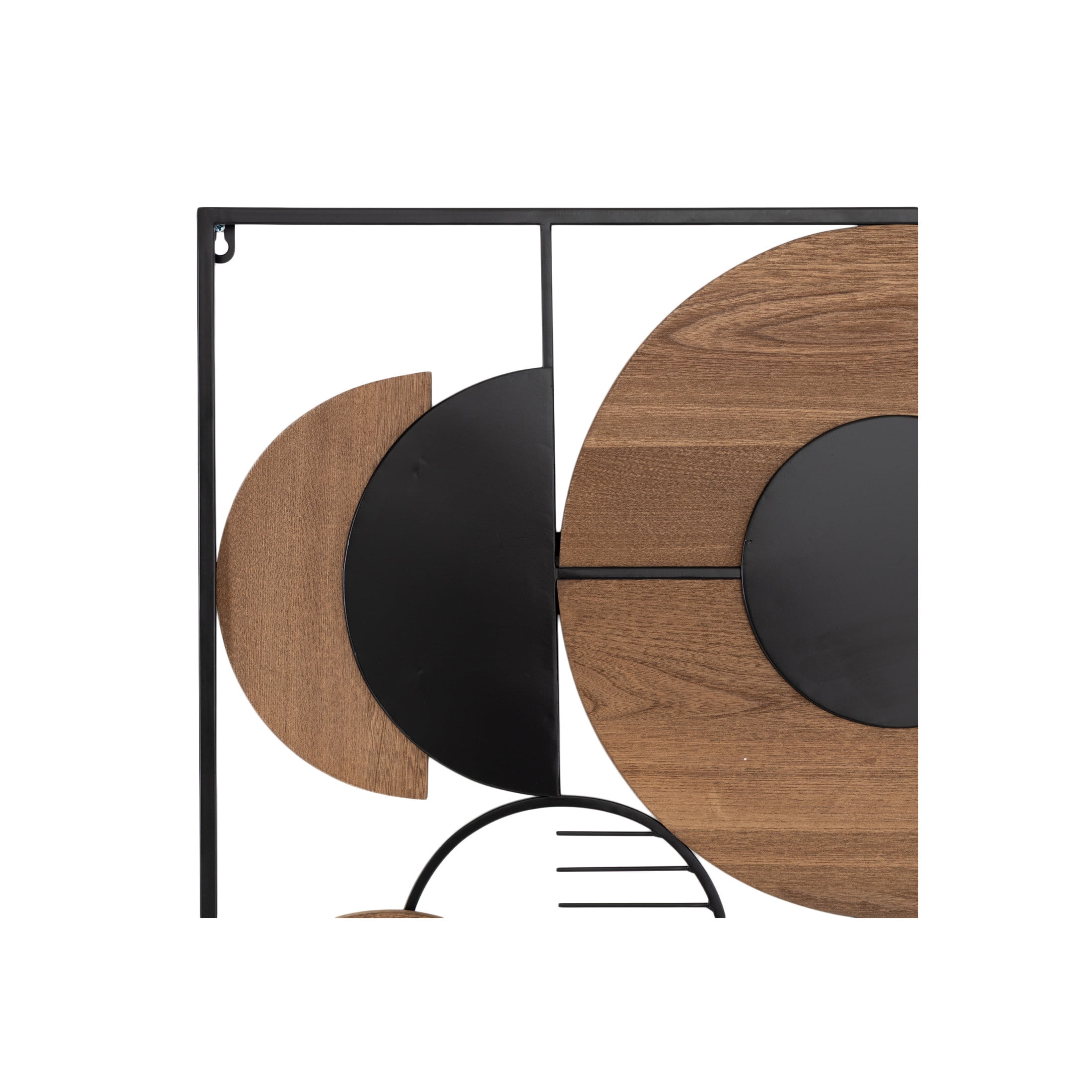 DecMode Black Metal Geometric Wall Decor with Brown Wooden Shapes
