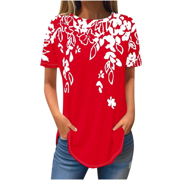 Blusas de Manga Corta para Mujeres Vendidas Cuello Redondo Casual, Top de Algodón de Imitación para el Hogar Y el Uso Diario