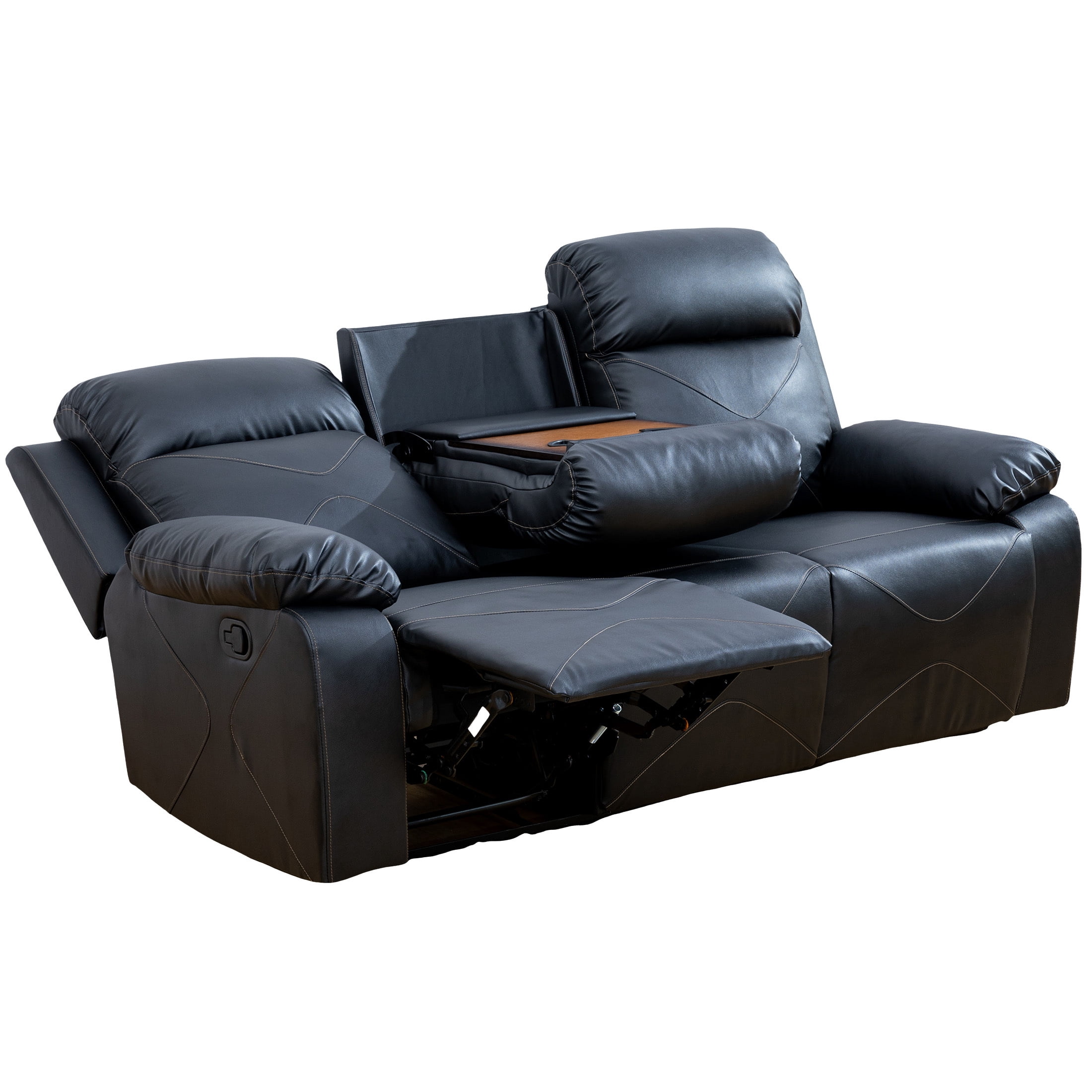 AUKFA 3 Seats Recliner Sofa Chair, Home Theater Sofa with Flipped Backrest and Cupholder, Black