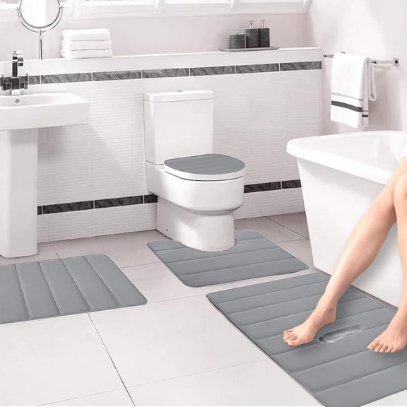 Savings Memory Foam Bath Mat 4 Set Bathroom Rugs For 4 Pcs Toilet Mats Universal Soft Comfortable Water Absorption Non-Slip Thick Machine Washable Easier To Dry Dark