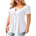 thumbnail image 2 of CHUANK T-Shirts pour Femmes Manches Courtes Col Rond Tunique Boutonnée (Blanc TG), 2 of 4