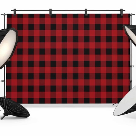 Rustic Red Backdrop for Photography and Black Buffalo Plaid Photo Backdrop Portrait Background Party Banner Photo Backgrounds for Studio Booth Props 8x6ft