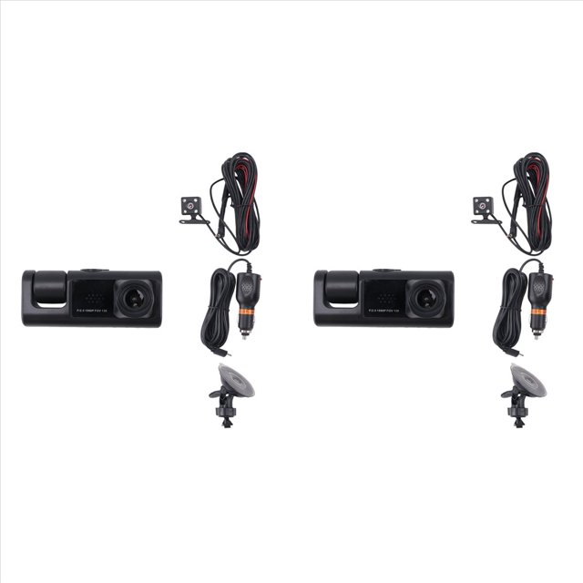 2X CáMara DVR para AutomóVil 3 Canales, CáMara para Tablero de 1080P CáMara para AutomóVil 3 VíAs con VisióN por Infrarrojos, GrabacióN en Bucle, Monitor Estacionamiento