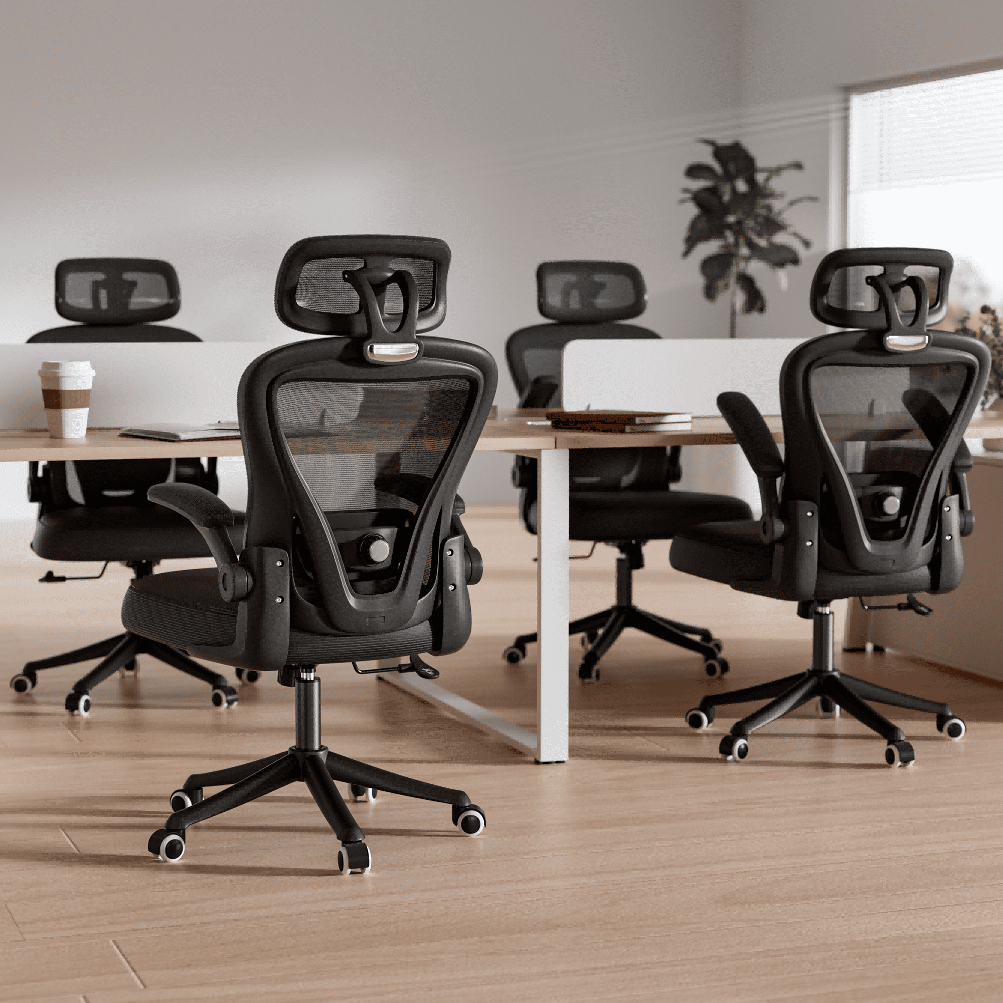 HomeZeer Desk Chairs with Wheels, Mesh Office Chair with Lumbar Support, Ergonomic High Back Office Chair with Adjustable Headrest, Task Chair Flip-up Arms, Executive Office Chair Home Office, Black