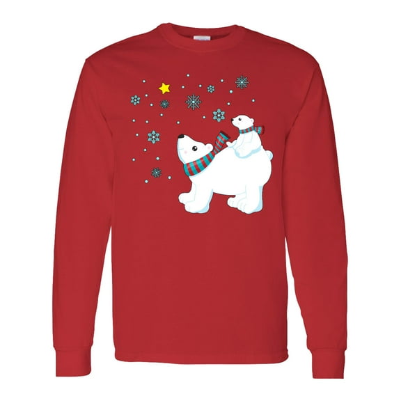 Inktastic Christmas Polar Bear and Cub with a Star Long Sleeve T-Shirt