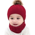 thumbnail image 2 of GRNSHTS 2PCS Toddler Baby Knit Hat Scarf Winter Warm Beanie Cap with Circle Loop Scarf Neck Warmer (Red), 2 of 9