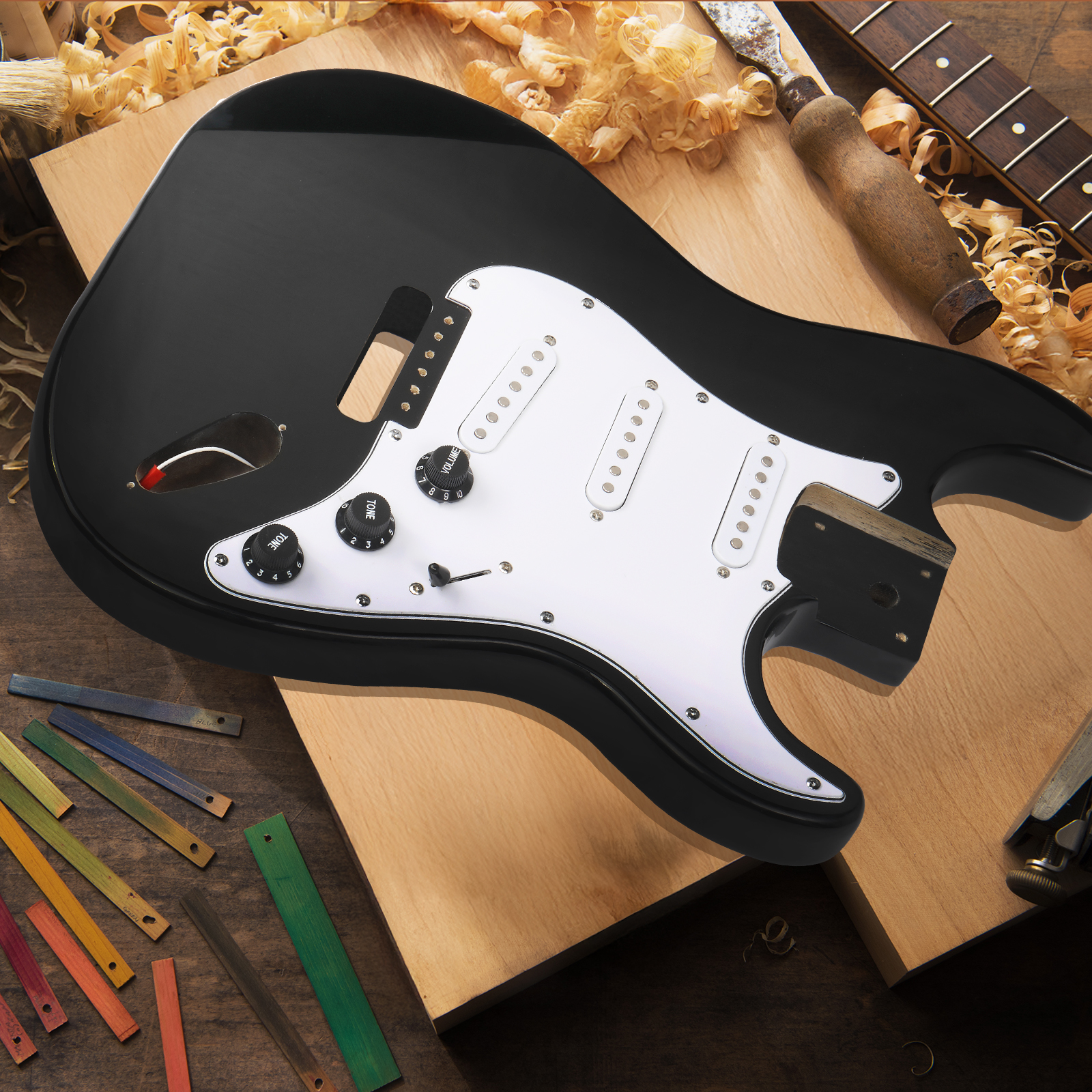 Ktaxon DIY Electric Guitar Kit, 6 String ST Style Electric Guitar Kits with Mahogany Body, Maple Neck and Accessories Black