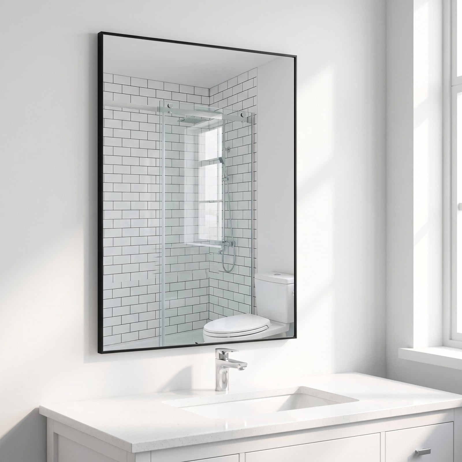Gleamira 24"x36" Rectangular Bathroom Mirror Wall Mounted Mirror with Metal Frame, Black