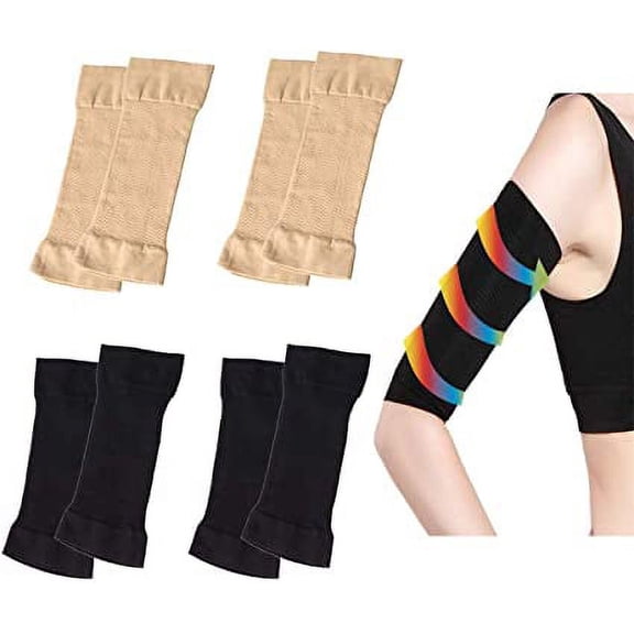 Namzi-b 2 Pairs Women's Arm Compression Sleeves, Slimming Shaper Wraps for Upper Arm Toning, Black and Skin