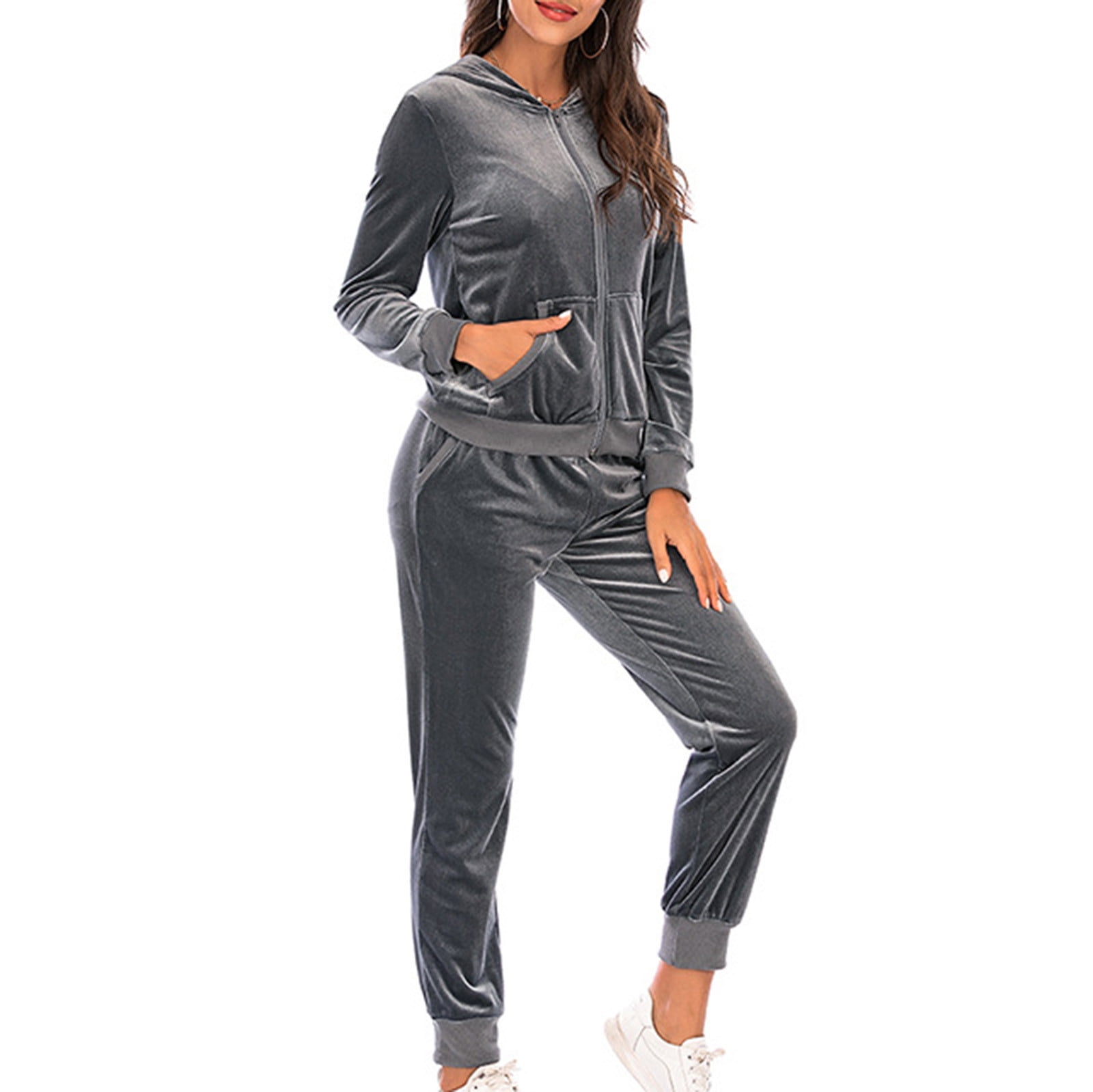 Fanxing Survêtements 2 Pcs Ensembles Femmes Grande Taille Rouge Automne Velours Survêtements Manches Longues Sweat à Capuche avec Pantalon Grand Ensemble 2 Pcs Cordon de Serrage Chandails à Capuchon Tenues Nouvel An Liquidation