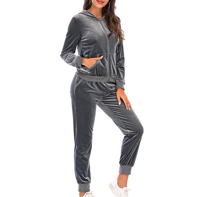 Fanxing Survêtements 2 Pcs Ensembles Femmes Grande Taille Rouge Automne Velours Survêtements Manches Longues Sweat à Capuche avec Pantalon Grand Ensemble 2 Pcs Cordon de Serrage Chandails à Capuchon Tenues Nouvel An Liquidation