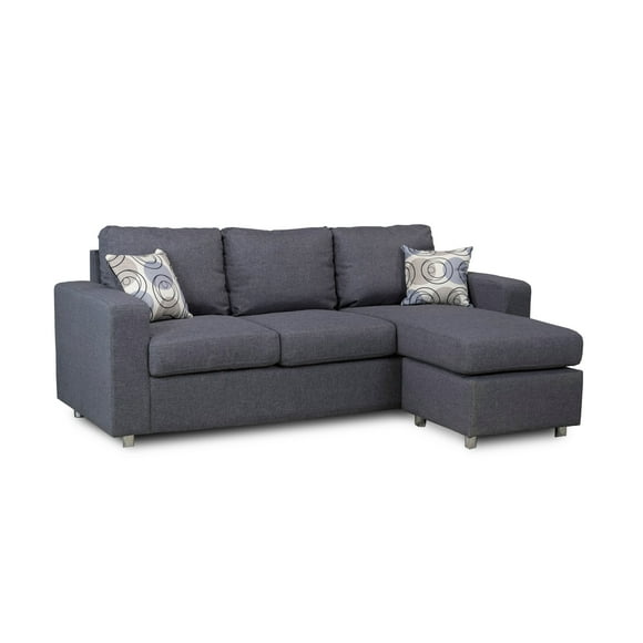 Hamuq Reversible Sofa Sectional with Accent Pillows, Small Grey Fabric