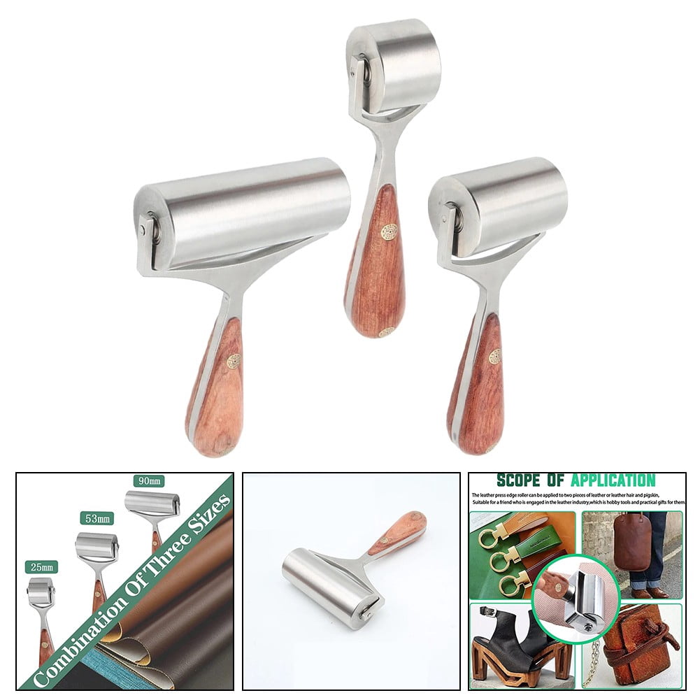 25/60/90mm DIY Leather Roller Glue Edges Laminating Wheel Pear Wood Craft Handmade Smoother Creaser Tool Steel Iron Roll