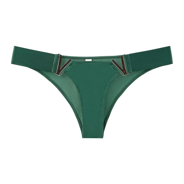 Aayomet String sous-Vêtements pour Femmes Caleçons Courts Couleur Unie Soie Glacée Taille Basse Caleçons Courts (Vert, P)