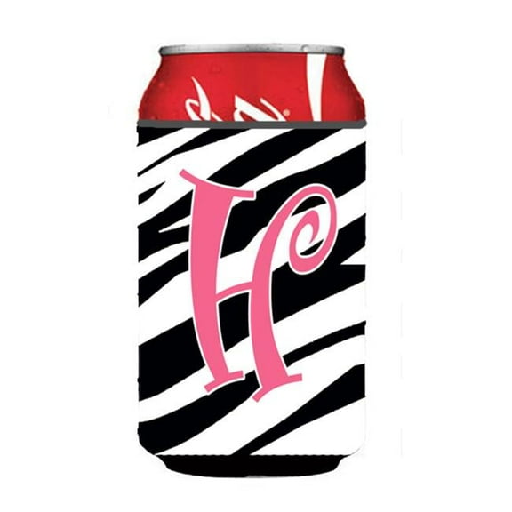 Letter H Initial Monogram - Zebra Stripe And Pink Can Or Bottle  Hugger