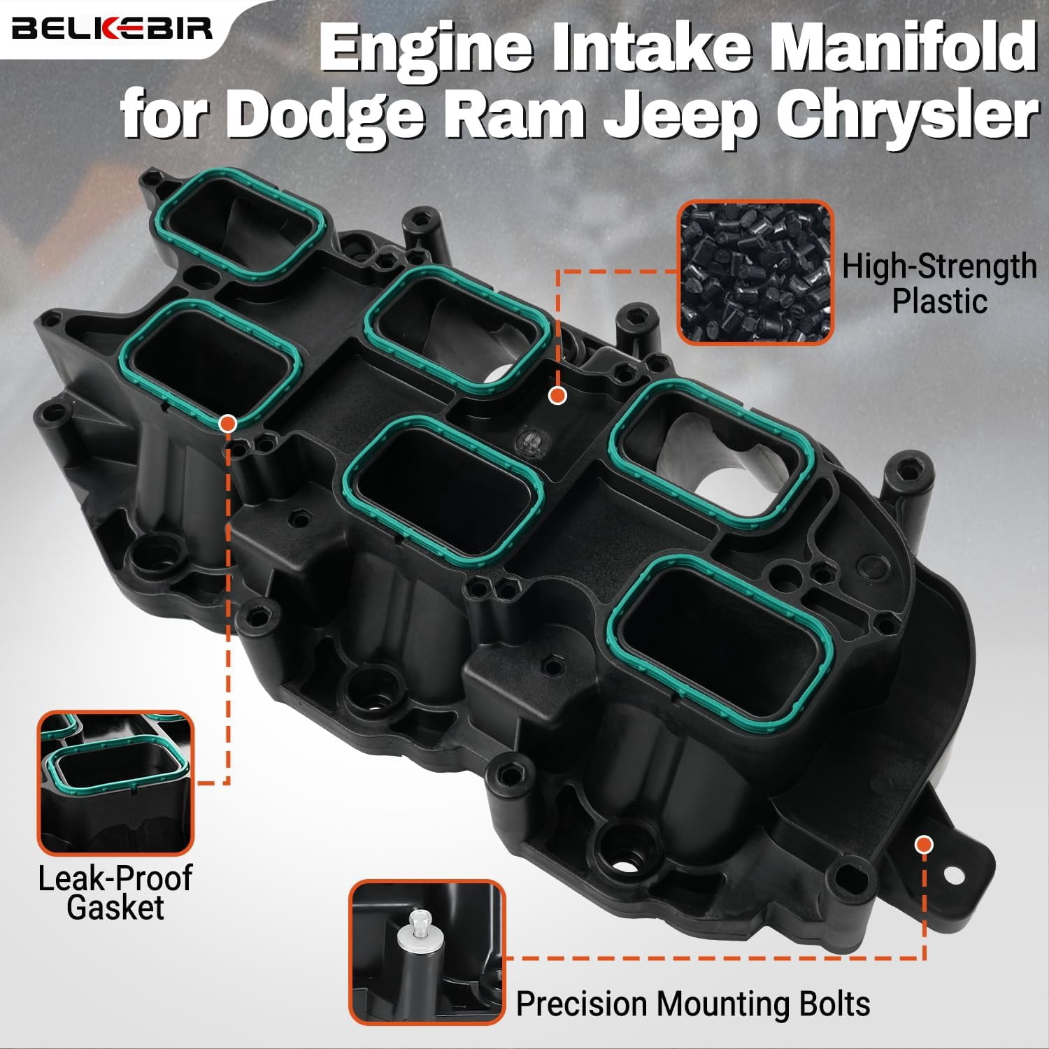 Lower Intake Manifold with Gasket for 2011-2021 Dodge Charger Challenger Durango Jeep Wrangler Grand Cherokee RAM 1500 ProMaster Chrysler 200 300 Town & Country 3.6L Pentastar V6 Replace 05184199AF