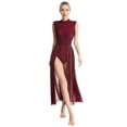 thumbnail image 3 of iiniim Womens Floral Lace Patchwork Lyrical Dance Open Back Sleeveless Leotard Dress for Stage Burgundy XXL, 3 of 7