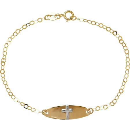 Simply Gold Kids' Precious Sentiments 10kt Yellow Gold Embossed Cross ID Bracelet, 6