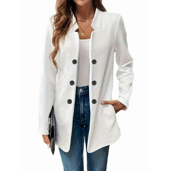 Women'S Stand Collar Blazer Jacket Casual Long Sleeve Double Breasted Elegant Business Office Blazer White XXL